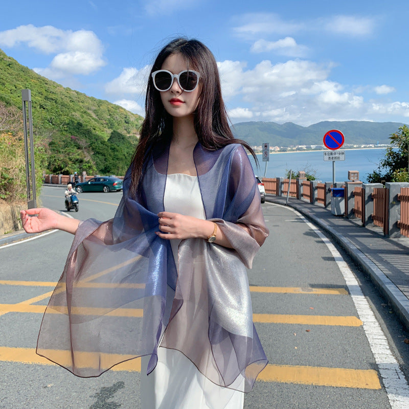 Wholesale Thin Sunscreen Long Gradient Silk Scarf